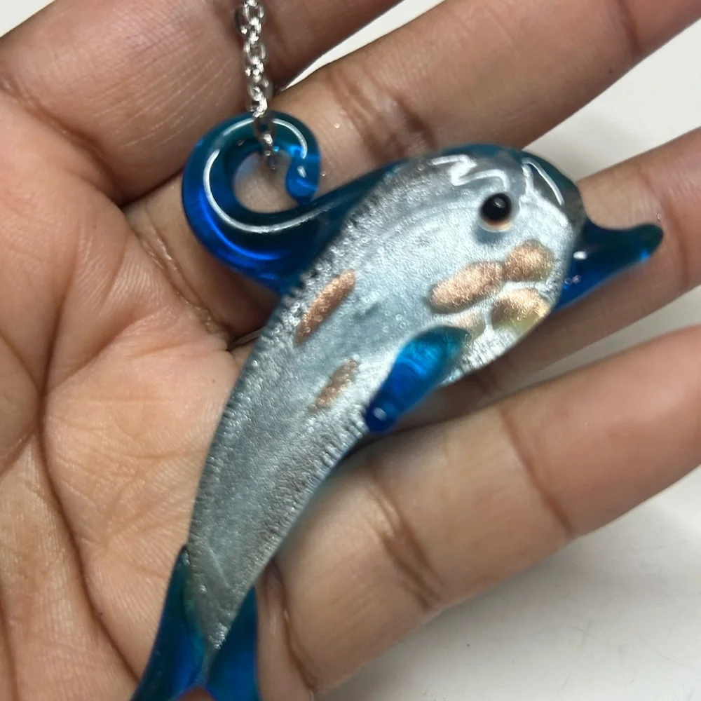 Blue Glass Dolphin Pendant Necklace